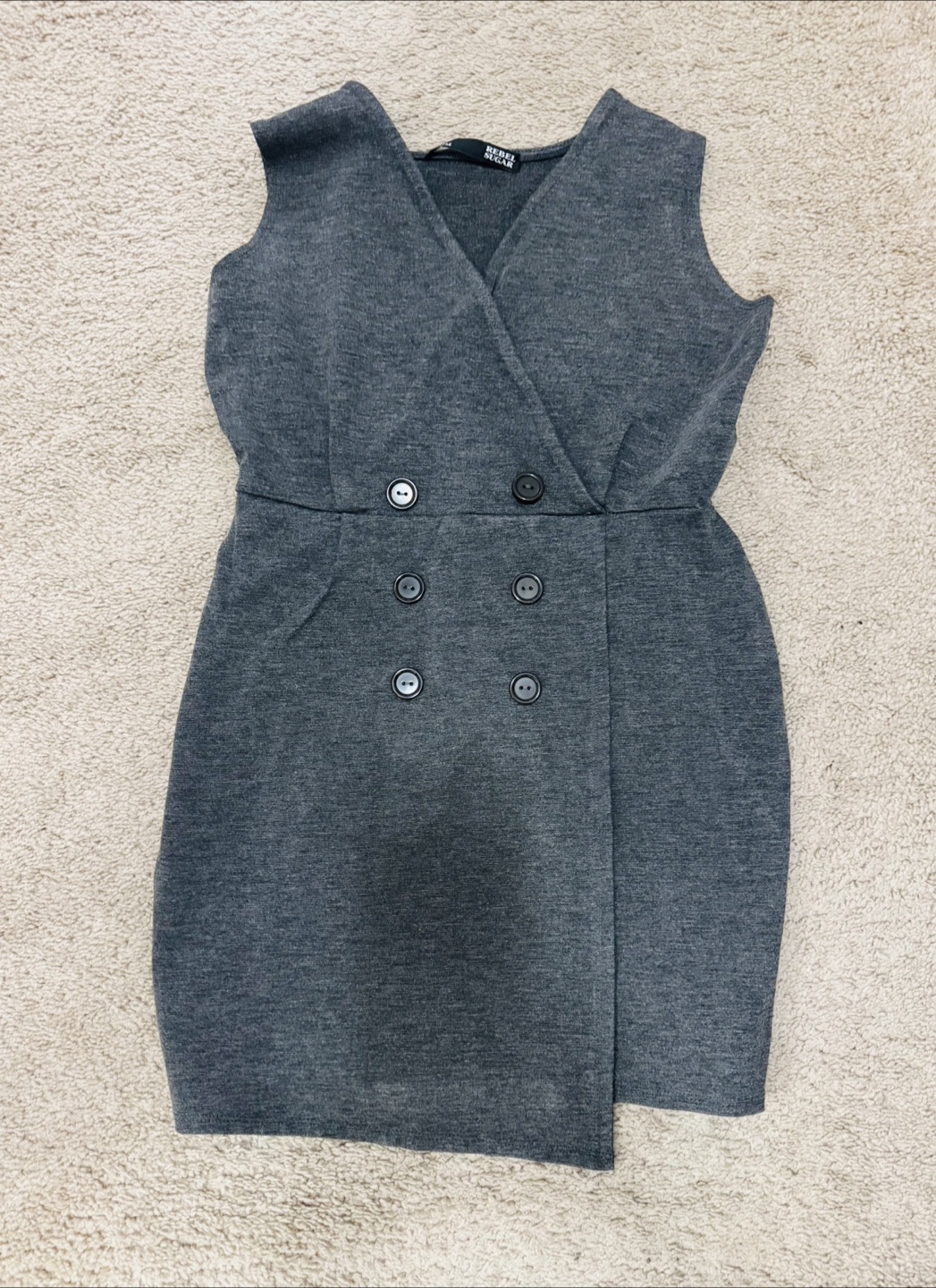 Rebel Sugar Grey Button Detail Mini Dress - Size M/M
