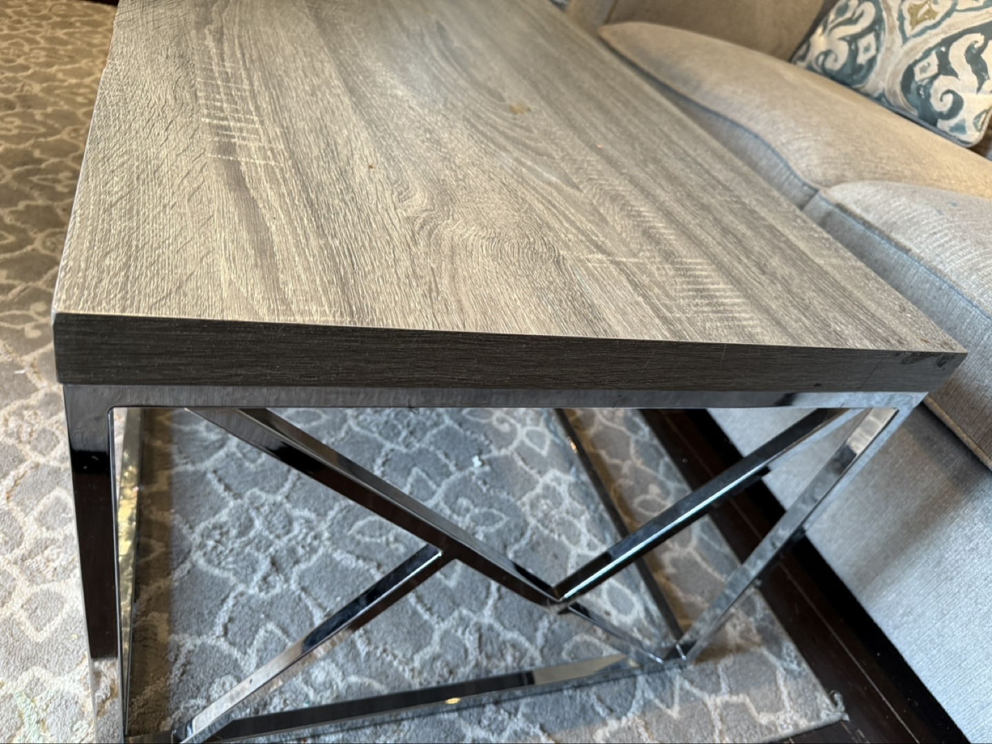 Modern Grey Wood and Chrome Coffee Table