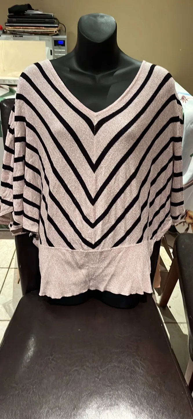 Jennifer Lopez Pink and Black Striped Blouse, Size M thumbnail