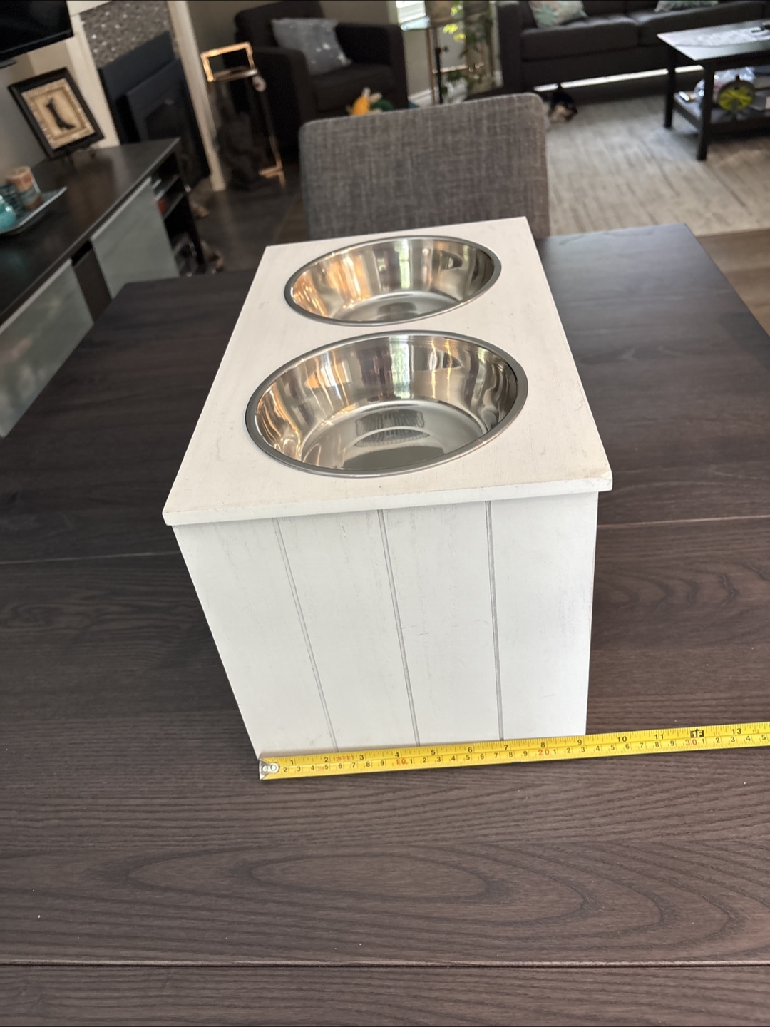 White Wooden Dog Food Station with Stainless Steel Bowls - photo 2