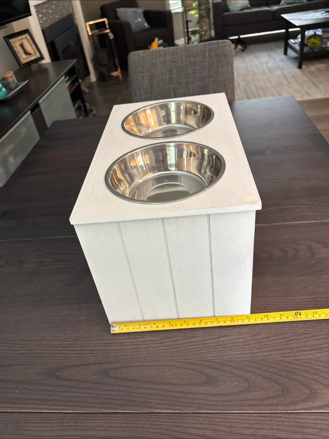 White Wooden Dog Food Station with Stainless Steel Bowls image indicator(2)