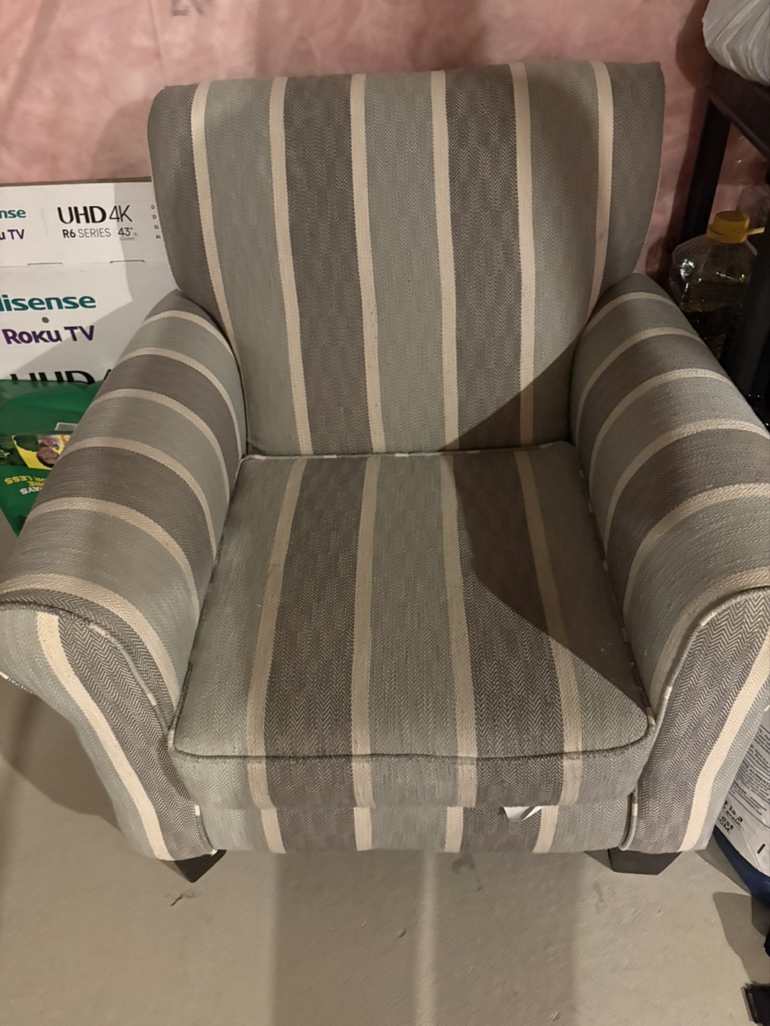 Grey and White Striped Armchair