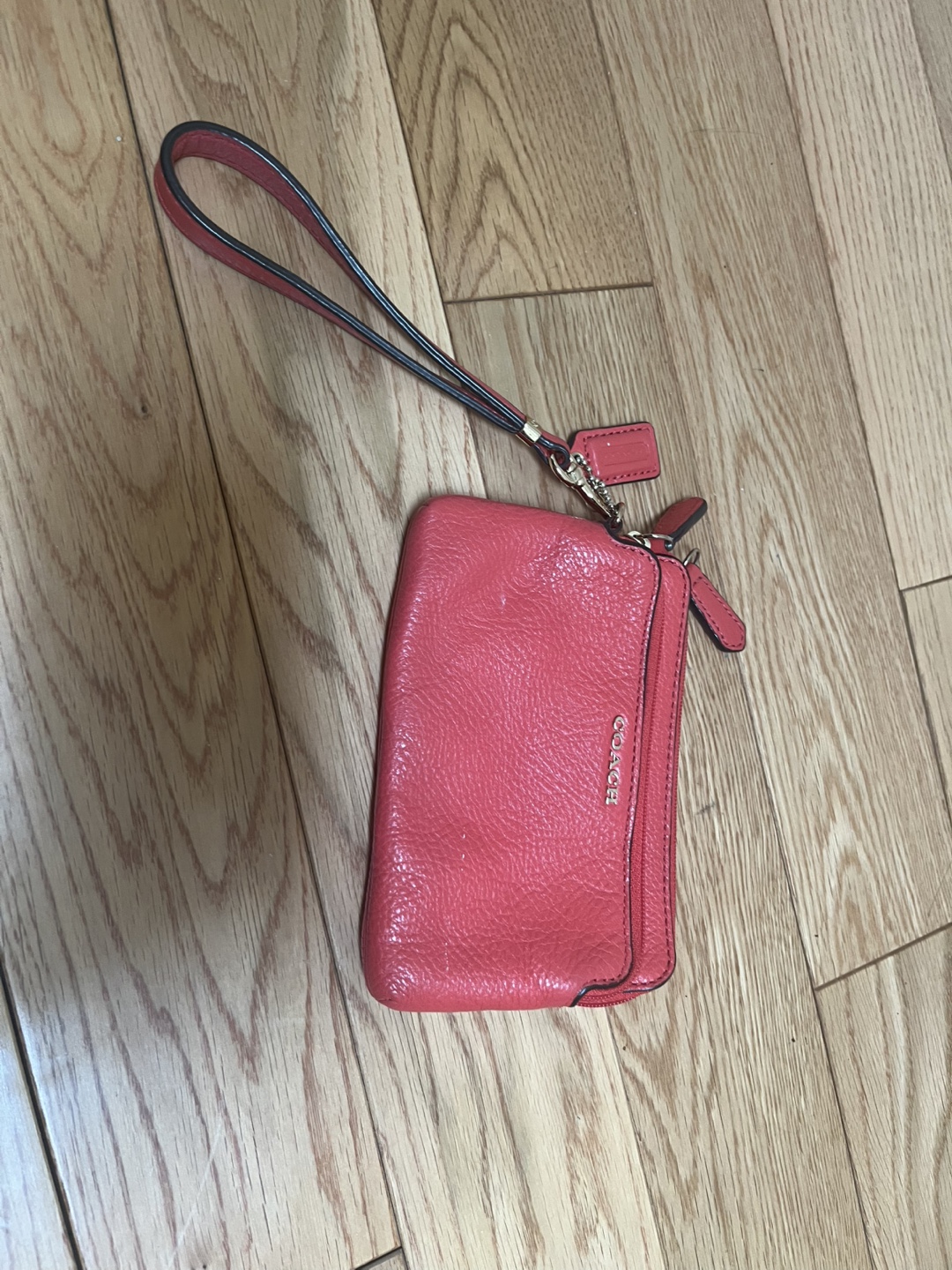 Coral Coach Leather Wristlet