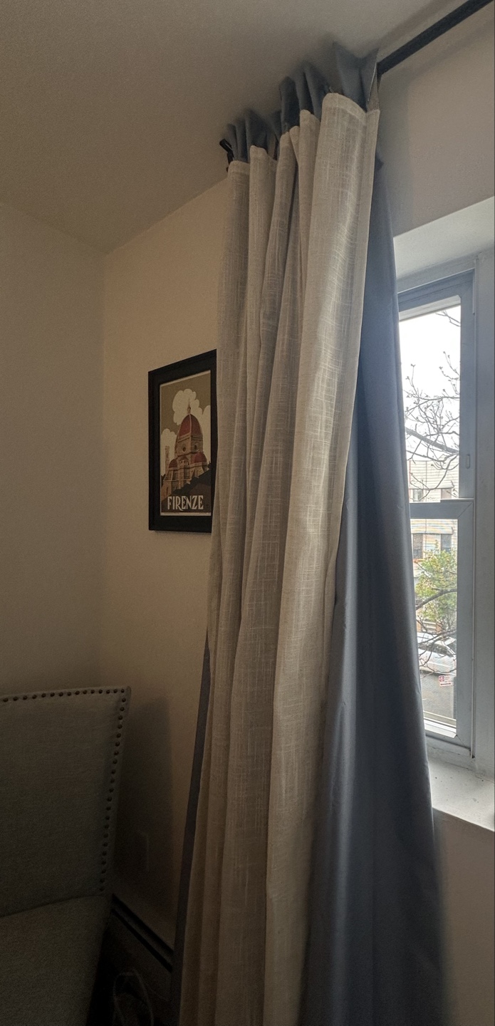 Curtains + Curtain Rod Set - Blue & Cream