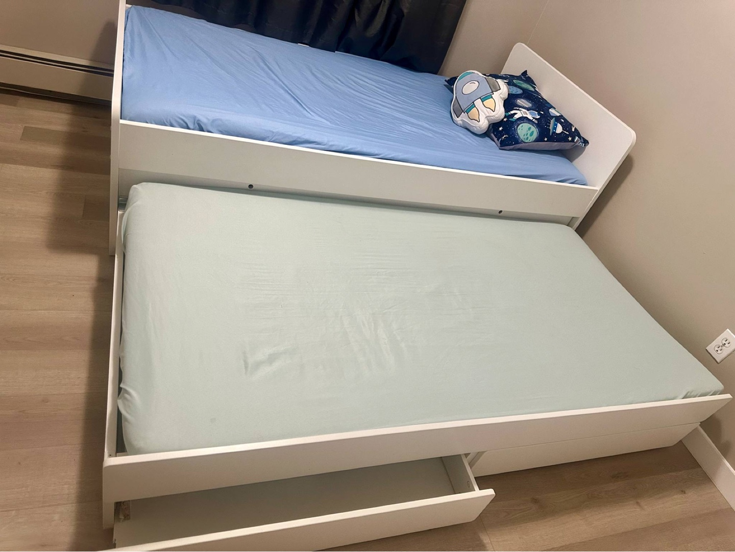 White Twin-Over-Twin Trundle Bed with Storage Drawer