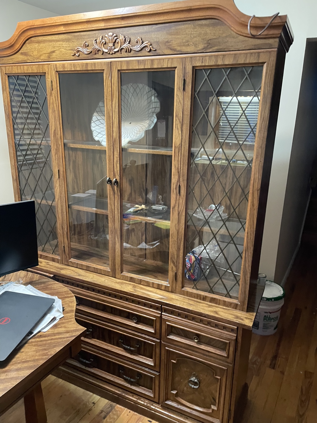 Vintage Wooden Hutch with Glass Doors and Drawers - photo 3