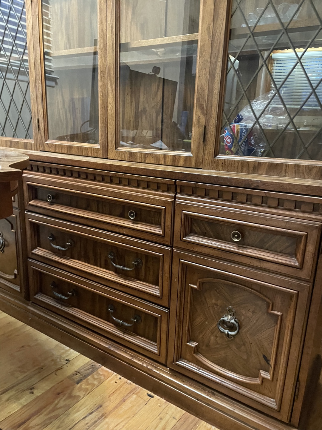 Vintage Wooden Hutch with Glass Doors and Drawers - photo 2