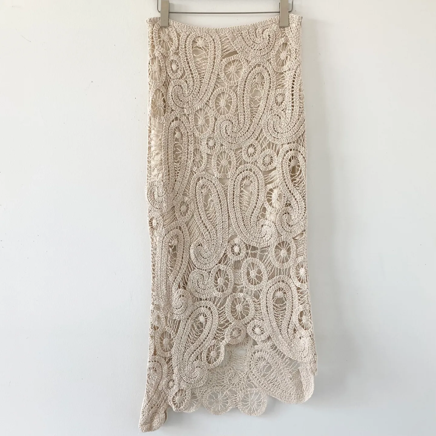 Crochet Midi Skirt with Asymmetric Scalloped Hem thumbnail