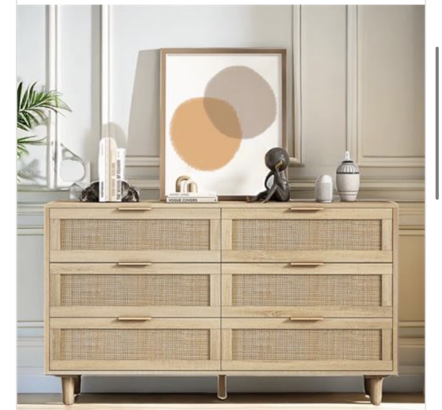 Six-Drawer Dresser with Rattan Accents