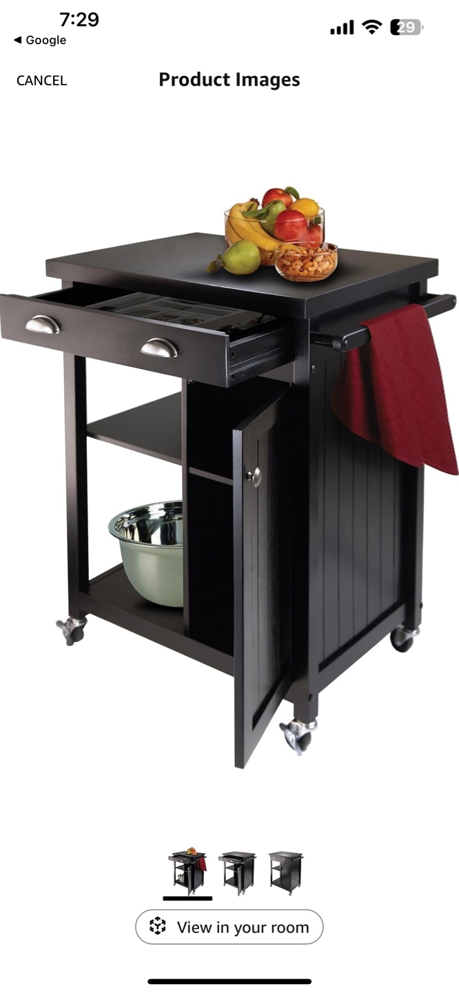 Winsome Wood Black Rolling Kitchen Cart - photo 2