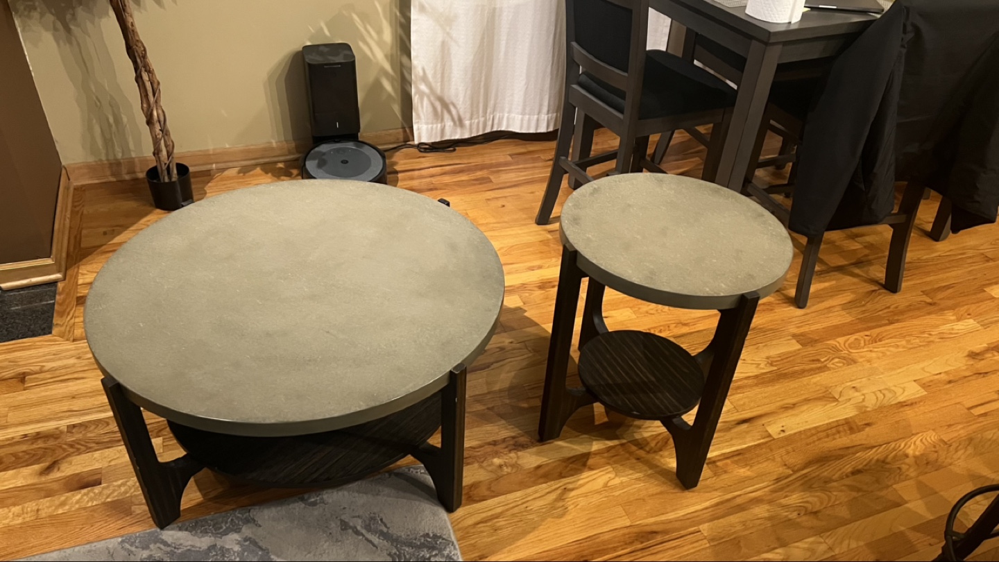 Round Concrete Top Coffee Table and End Table Set - photo 3
