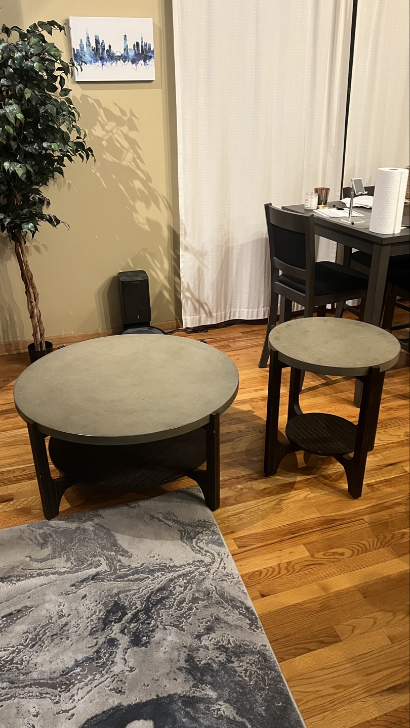 Round Concrete Top Coffee Table and End Table Set - photo 4
