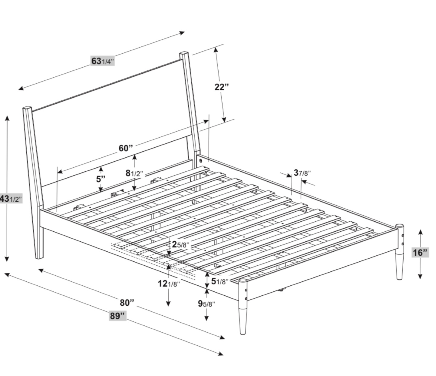 Mid-Century Panel Bed Frame - Queen Size - photo 5