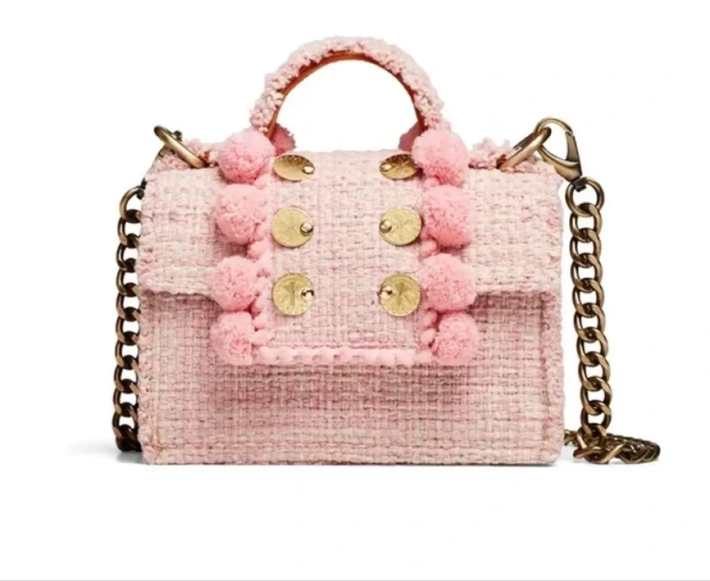 Kooreloo Pink Tweed Bag with Pom-poms thumbnail
