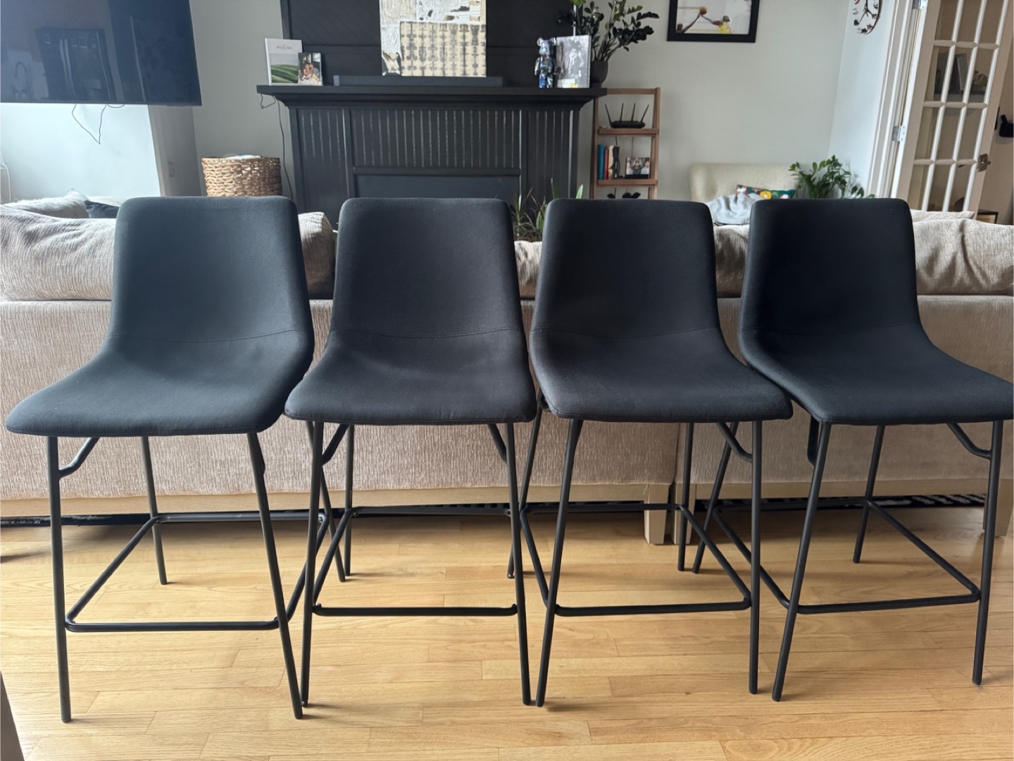 Set of Four Black Counter Stools