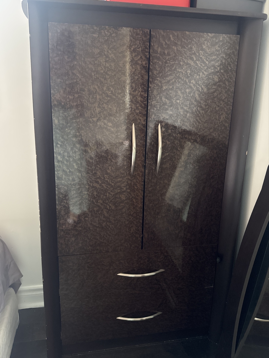 Dark Brown Armoire with Two Doors and Two Drawers