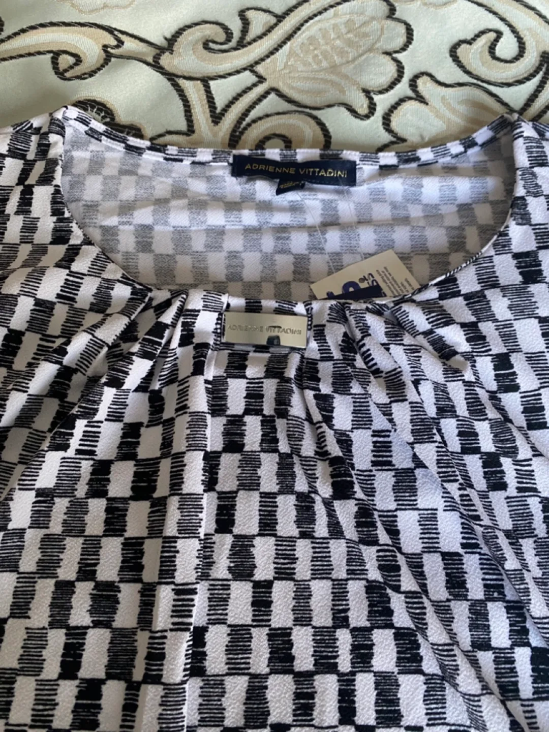 Adrienne Vittadini Women's Black and White Checkered Blouse thumbnail