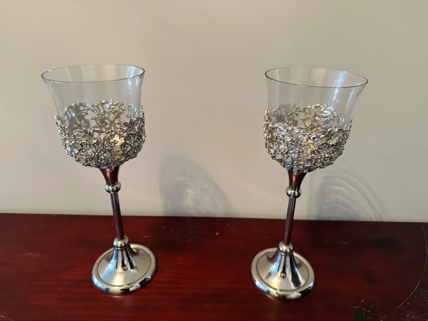 Pair of Elegant Silver Candle Holders thumbnail