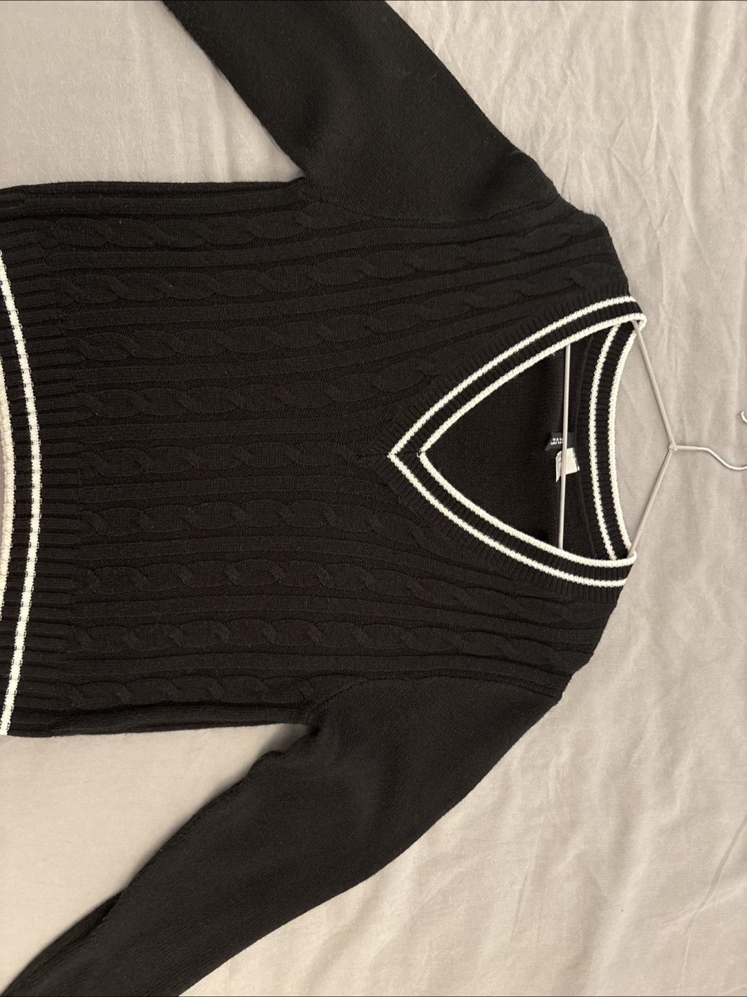 Black Cable Knit V-Neck Sweater