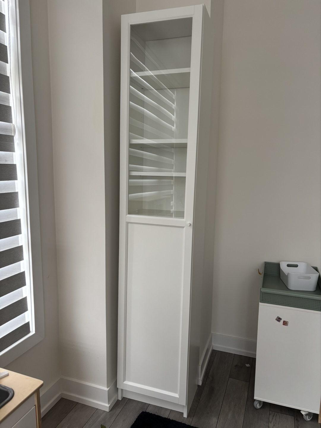 White IKEA Billy Bookcase with Oxberg Glass Door