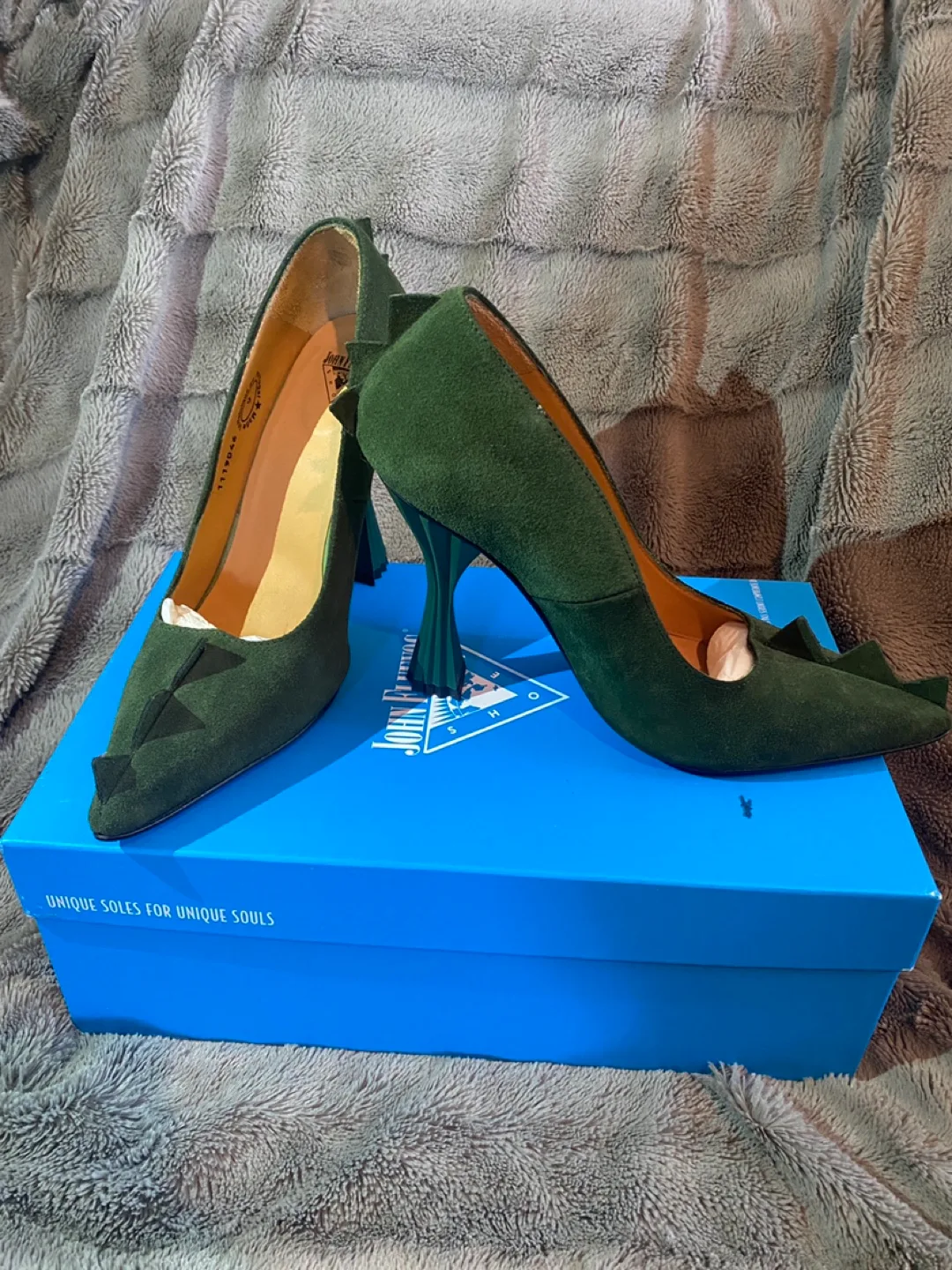 John Fluevog Queen of the Skies Suede Heels - Size 9 thumbnail