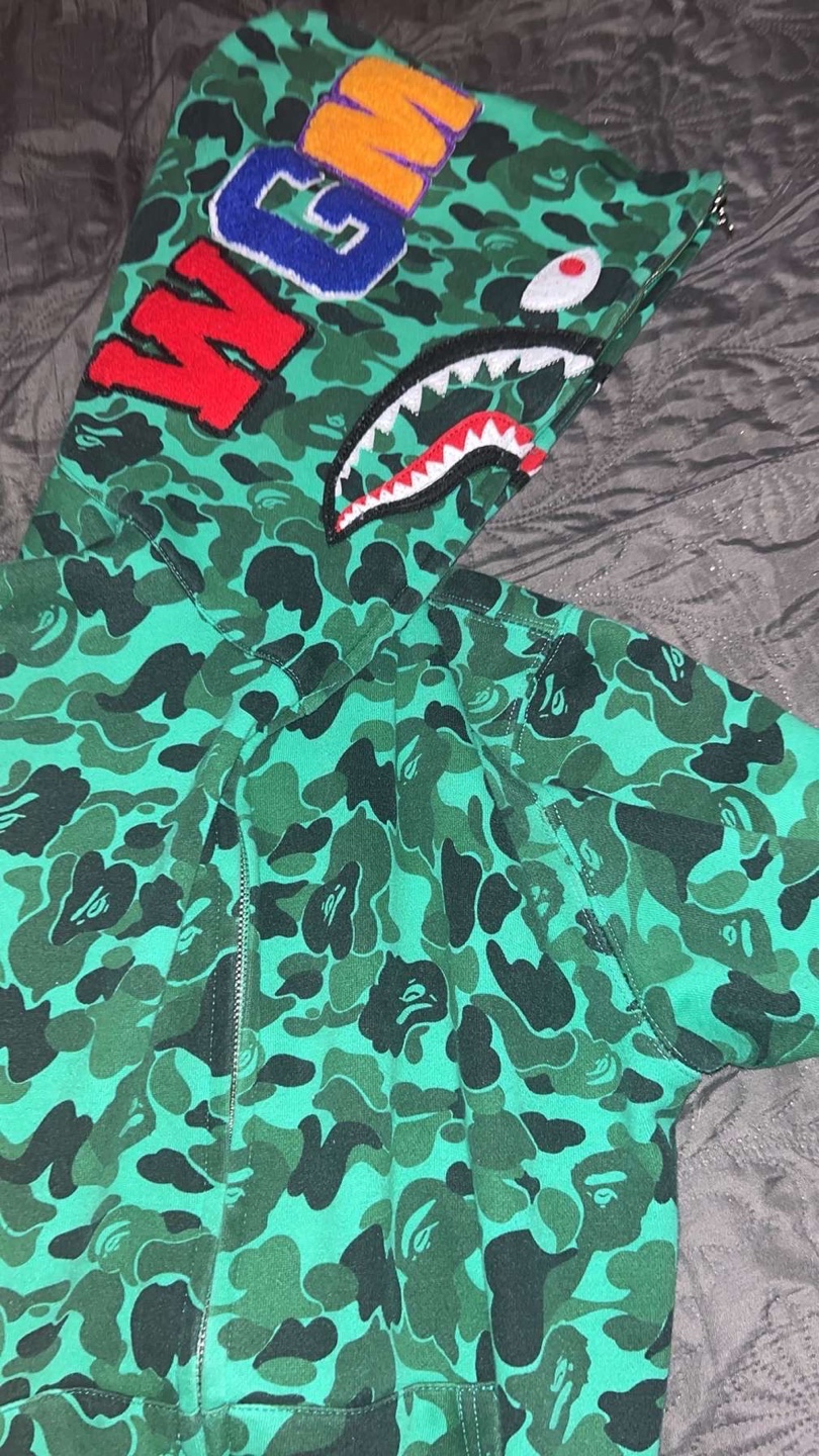 A Bathing Ape Shark Hoodie - Green Camo - Size M