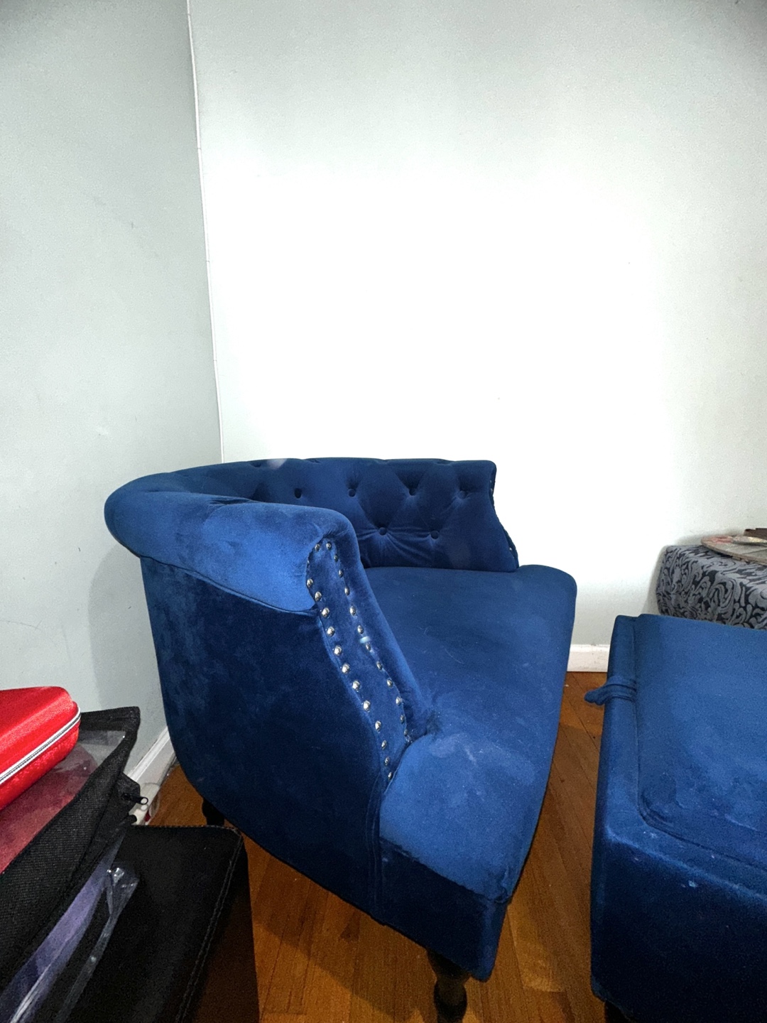 Blue Velvet Accent Chair and Ottoman Set - photo 3