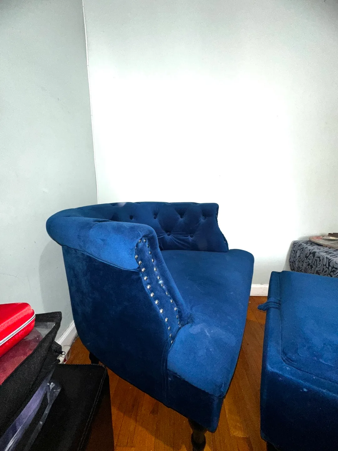 Blue Velvet Accent Chair and Ottoman Set image indicator(3)