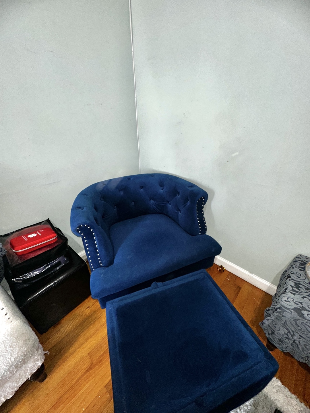 Blue Velvet Accent Chair and Ottoman Set - photo 2