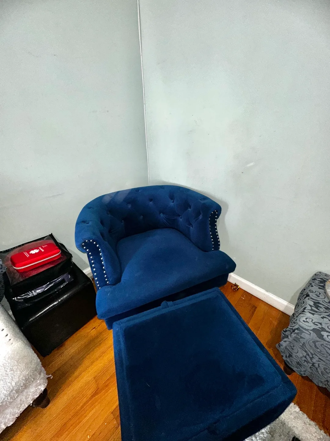 Blue Velvet Accent Chair and Ottoman Set image indicator(2)