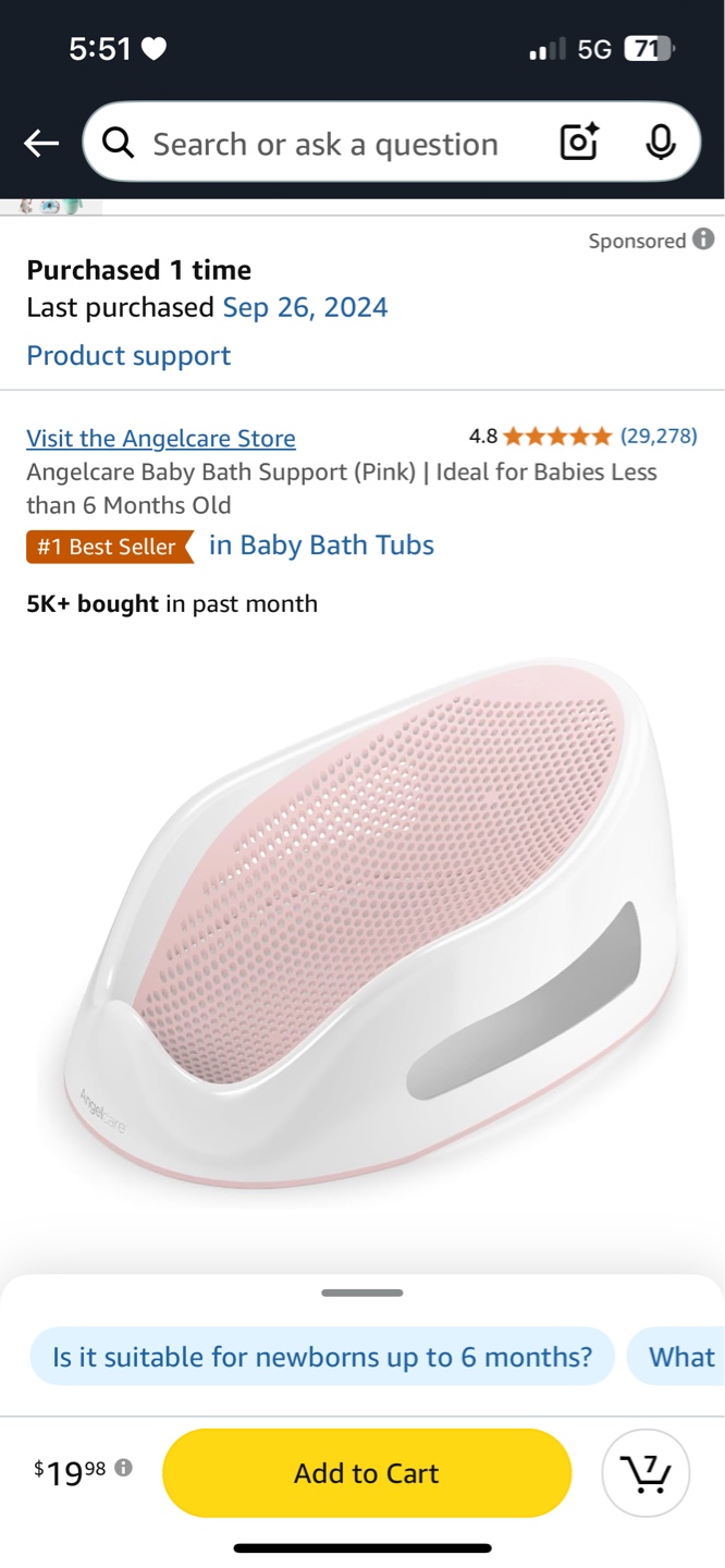 Angelcare Baby Bath Support - Pink