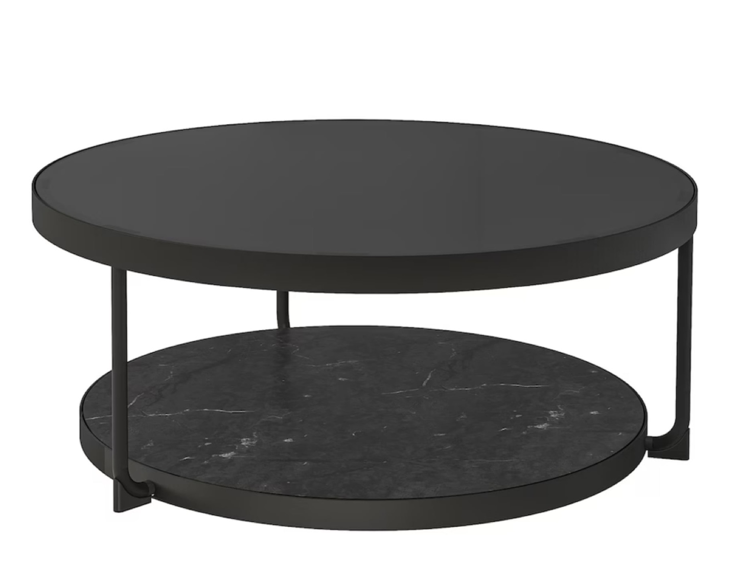 Round Black Coffee Table with Marble Shelf - photo 2