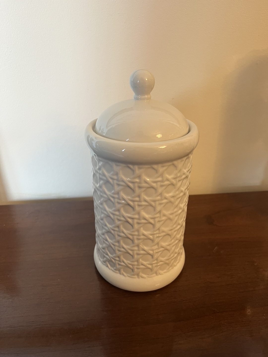 White ceramic jar with lid
