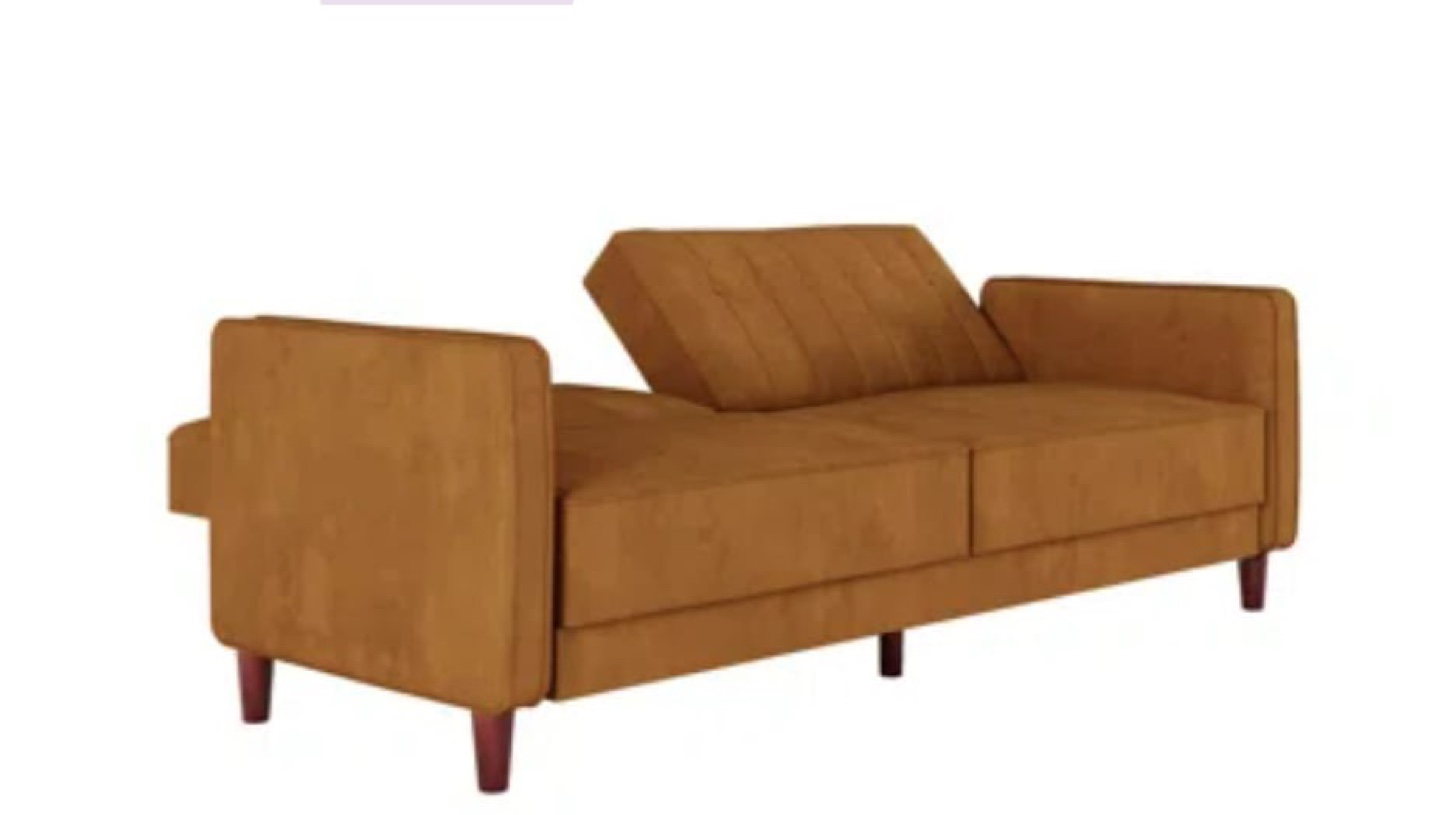 Velvet Futon Sofa Bed - Mustard Yellow - photo 2