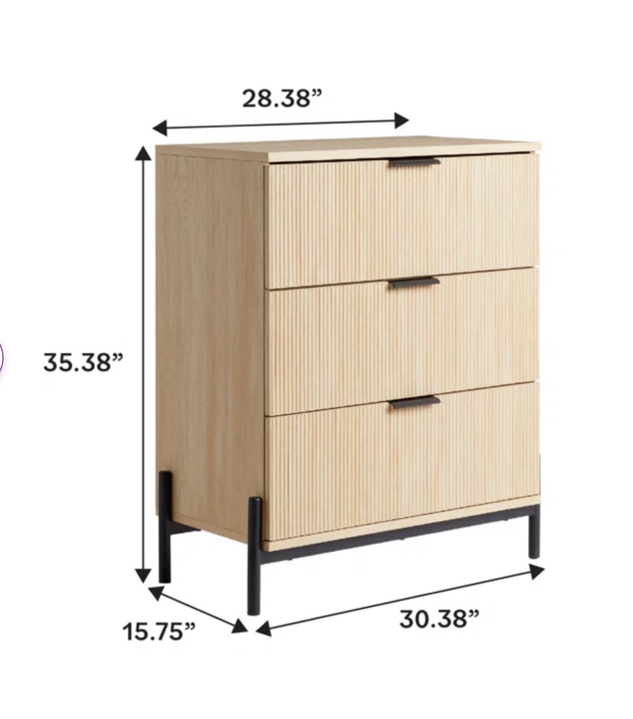3-Drawer Wooden Chest of Drawers with Black Legs - photo 2