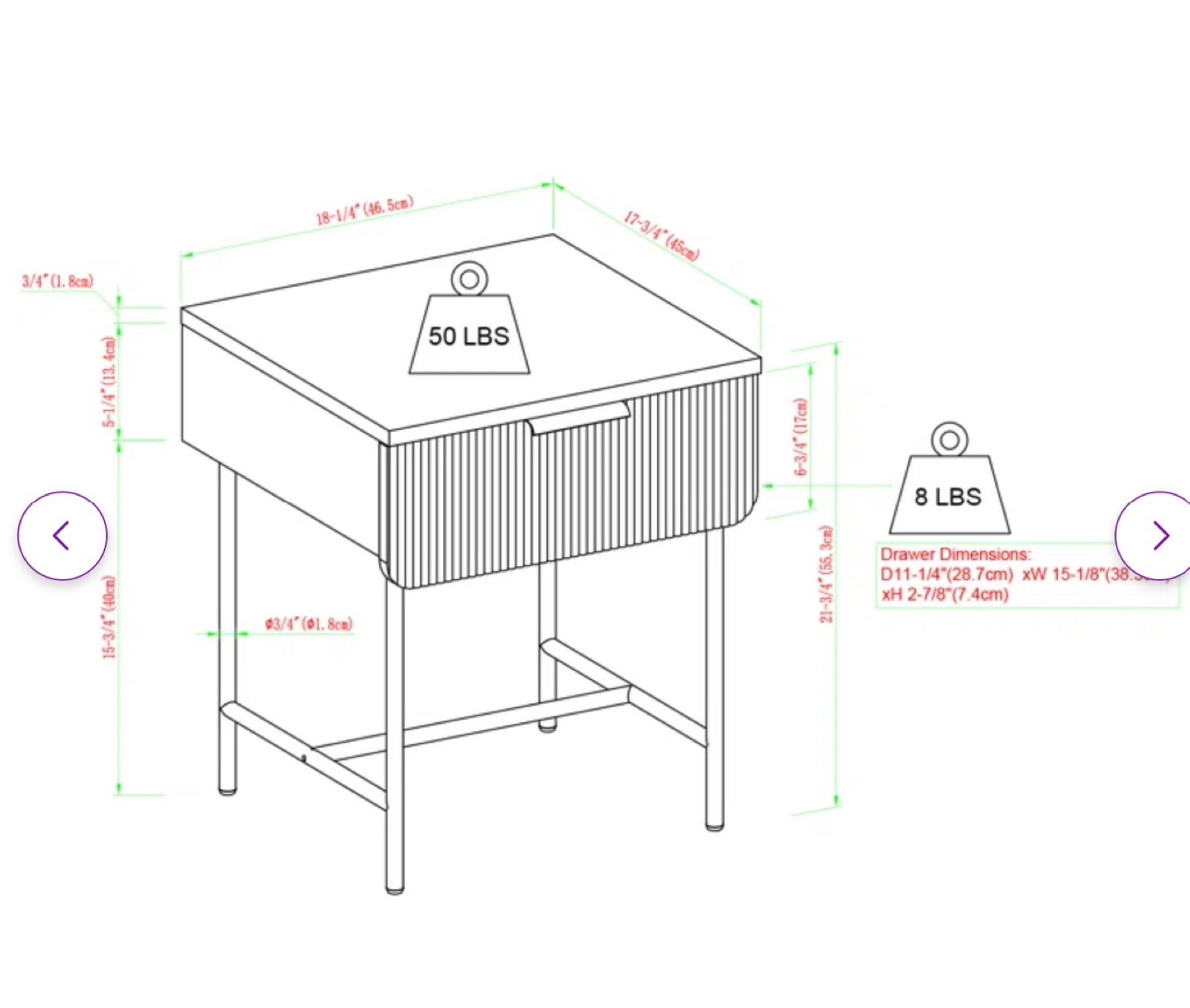 Set of two Modern Nightstand with Black Metal Legs - photo 3