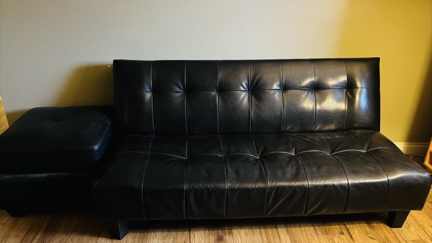 Black Faux Leather Futon with Ottoman - photo 2