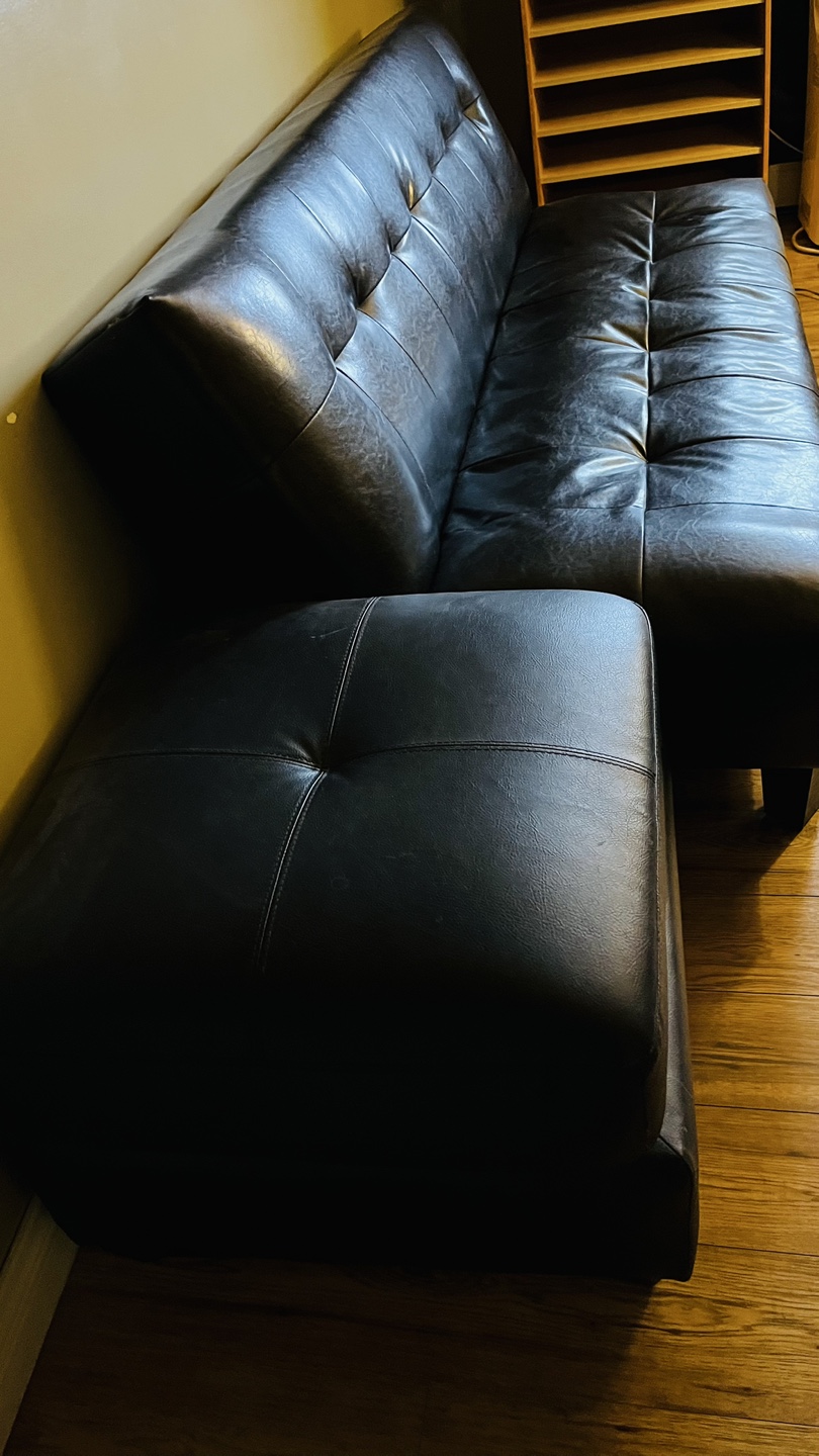 Black Faux Leather Futon with Ottoman - photo 3