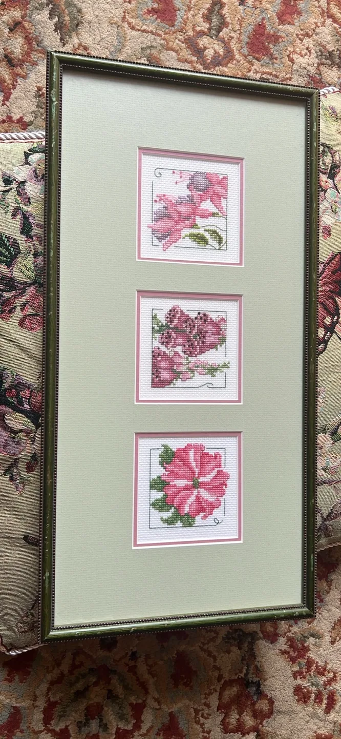 Framed Cross Stitch Trio - Floral Design thumbnail