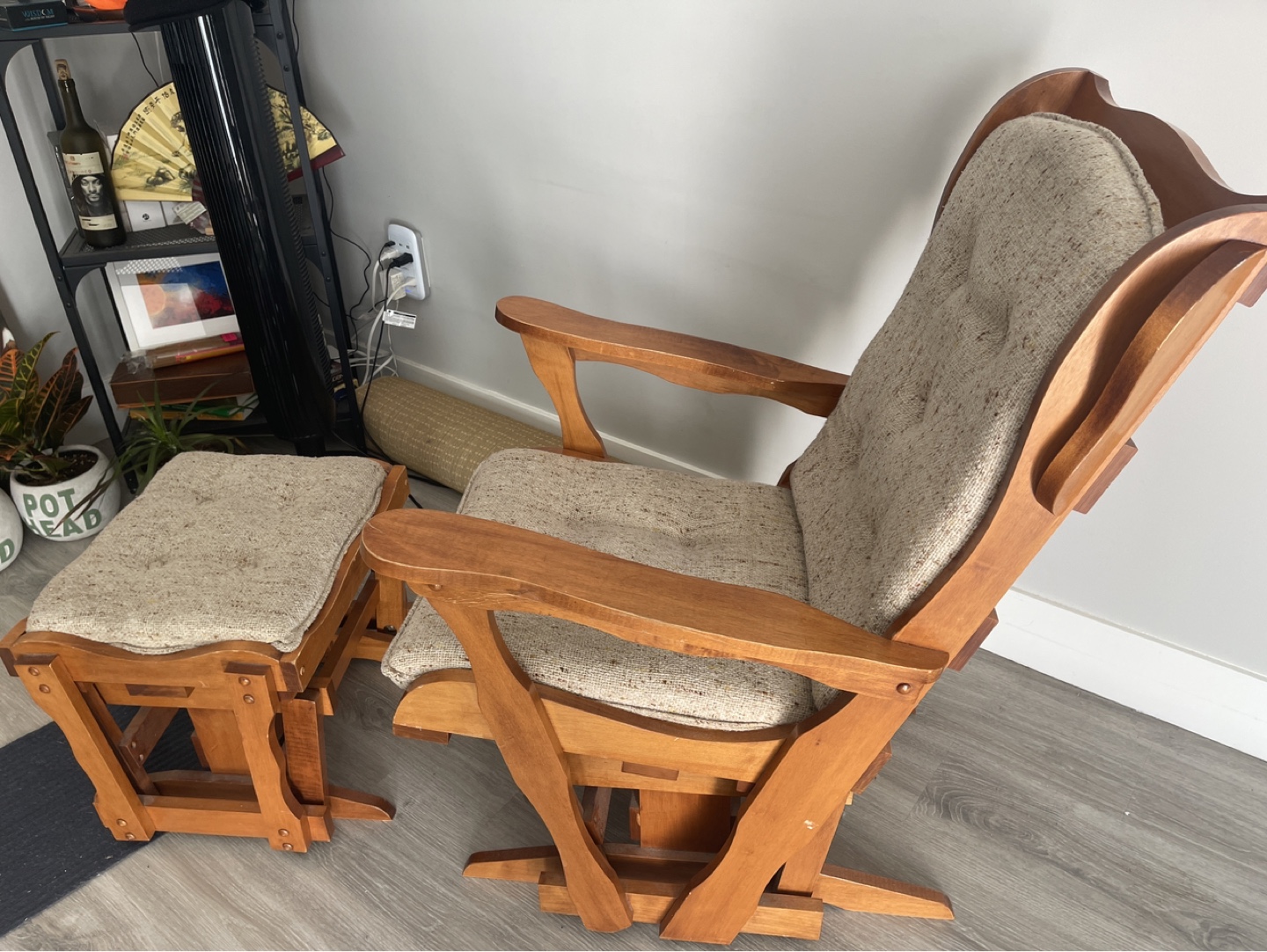 Vintage Wooden Glider Rocker with Ottoman - photo 2