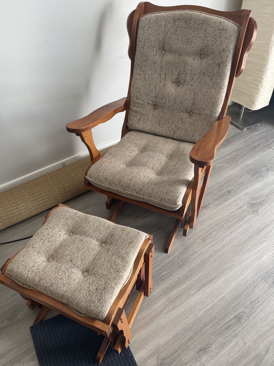 Vintage Wooden Glider Rocker with Ottoman