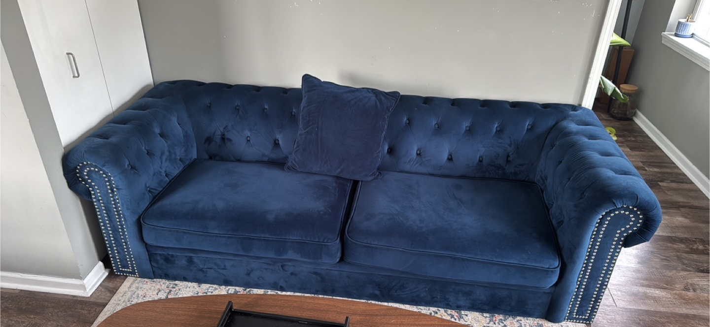 Navy Blue Velvet Button Tufted Sofa