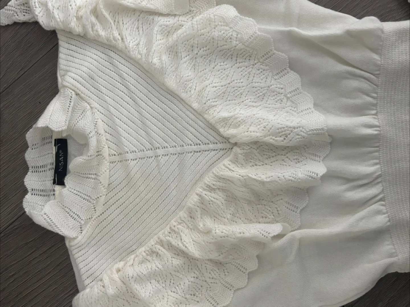Off-White Knit Top with Lace Detail thumbnail