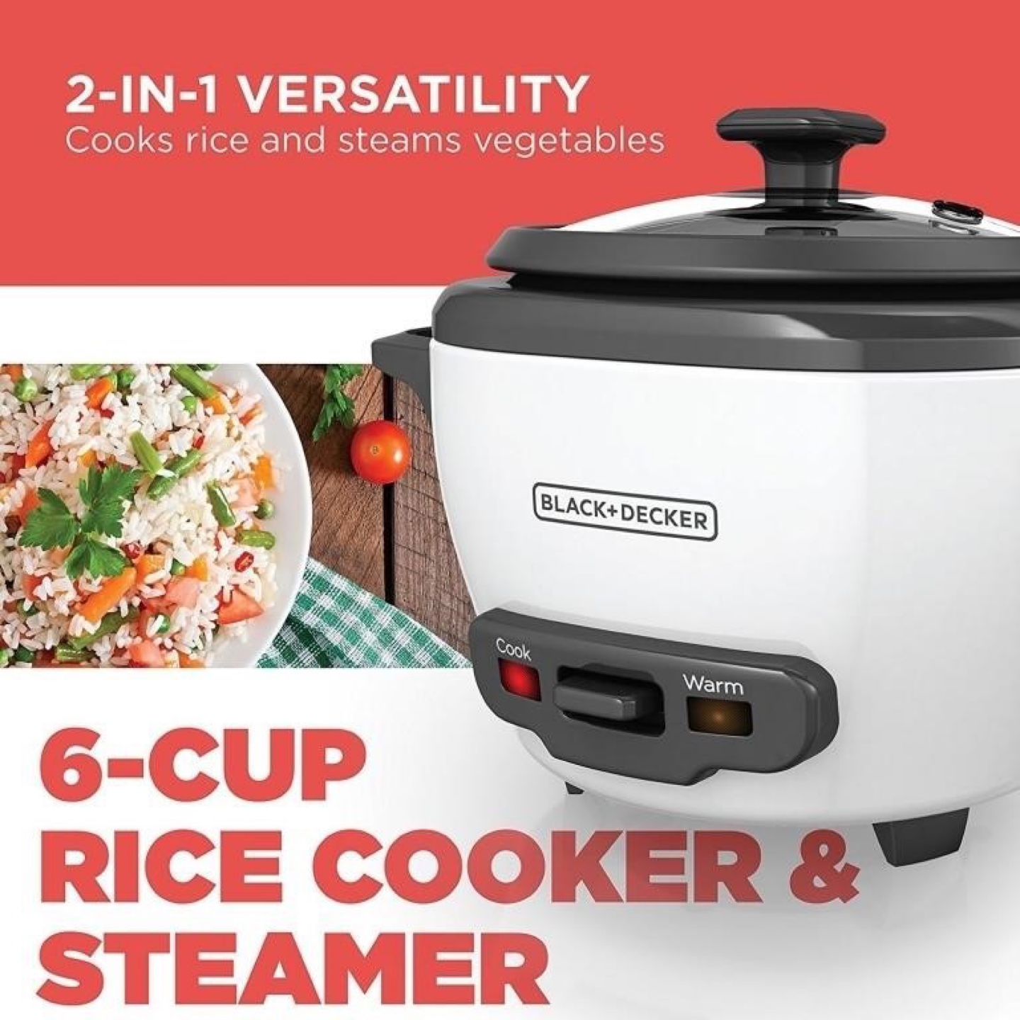 Black+Decker 6-Cup Rice Cooker and Steamer - photo 3