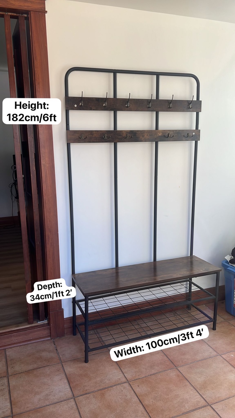 Hall Tree with Bench and Shoe Rack -Industrial Style