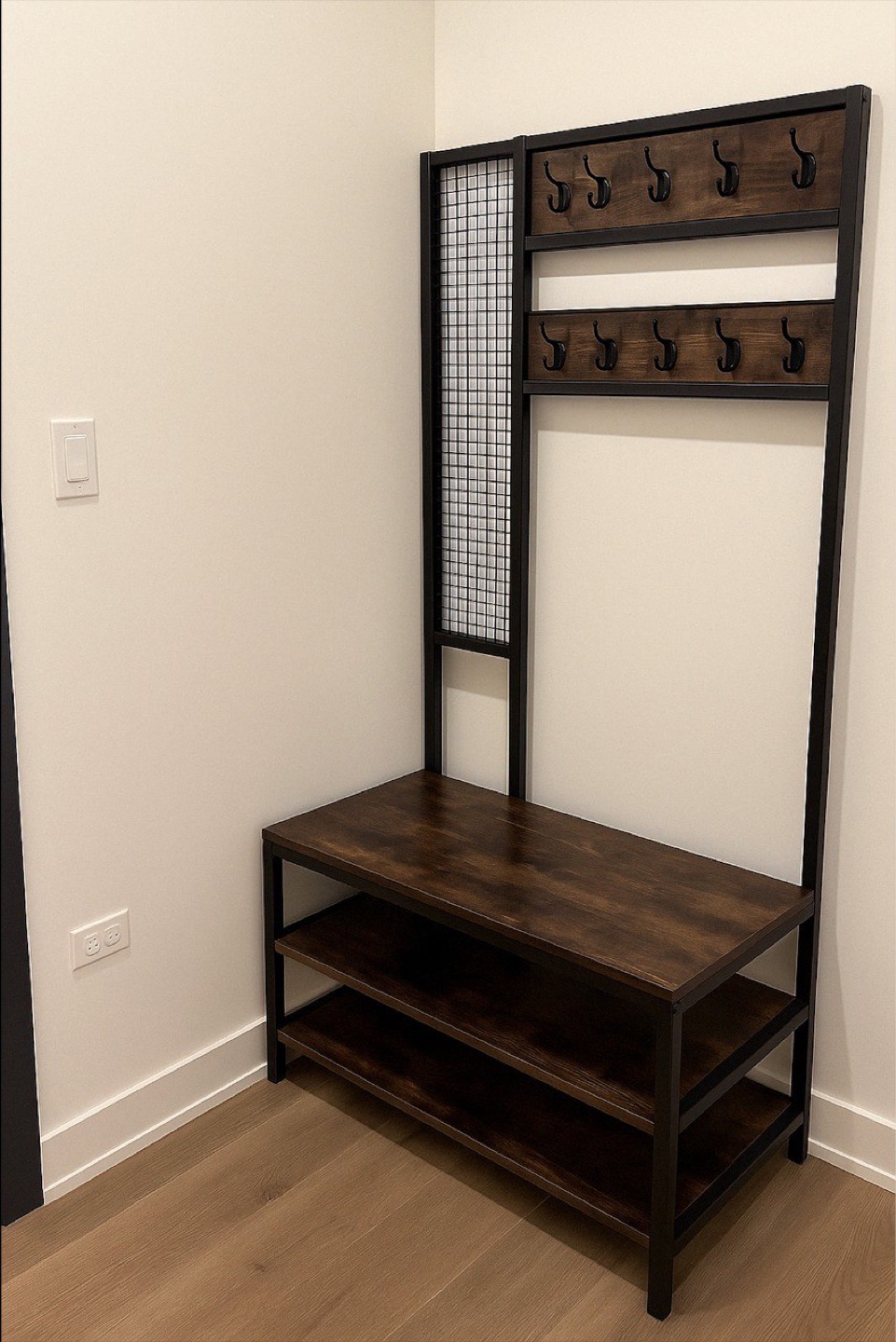 Industrial Hall Tree with Bench and Shoe Storage