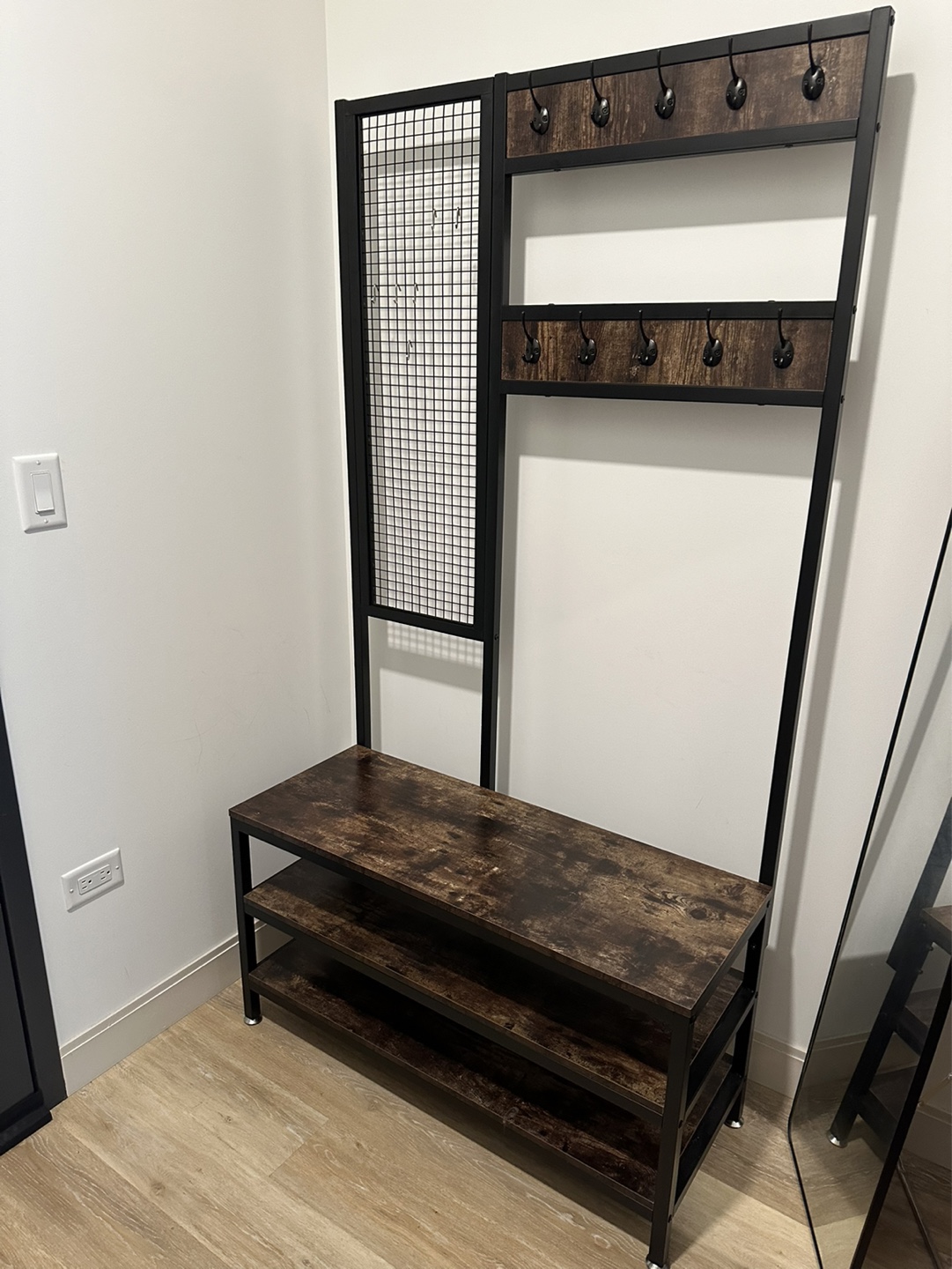 Industrial Hall Tree with Bench and Shoe Storage - photo 4
