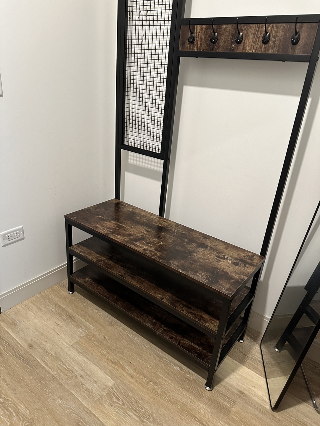 Industrial Hall Tree with Bench and Shoe Storage - photo 2
