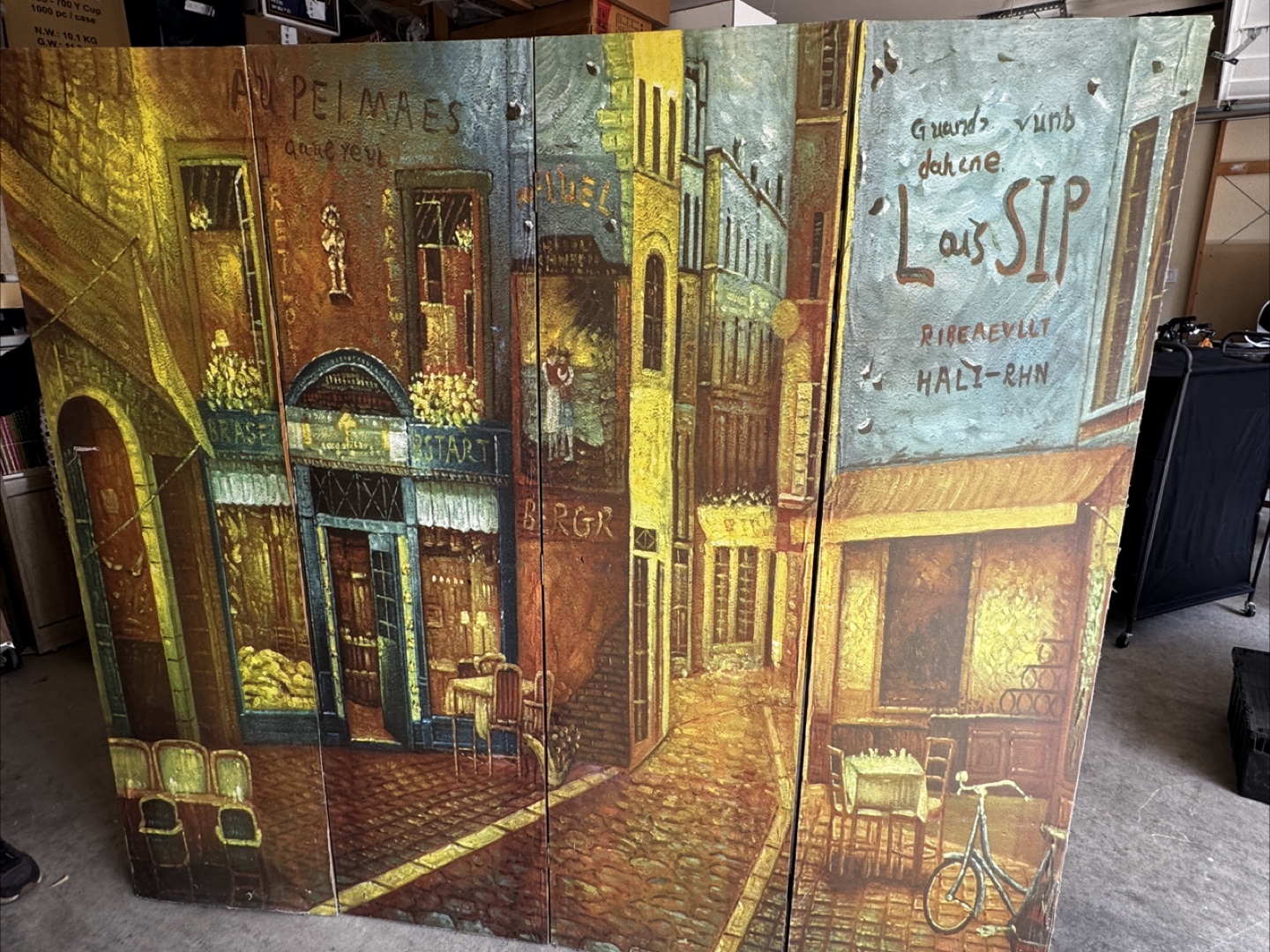 Vintage Parisian Street Scene Room Divider
