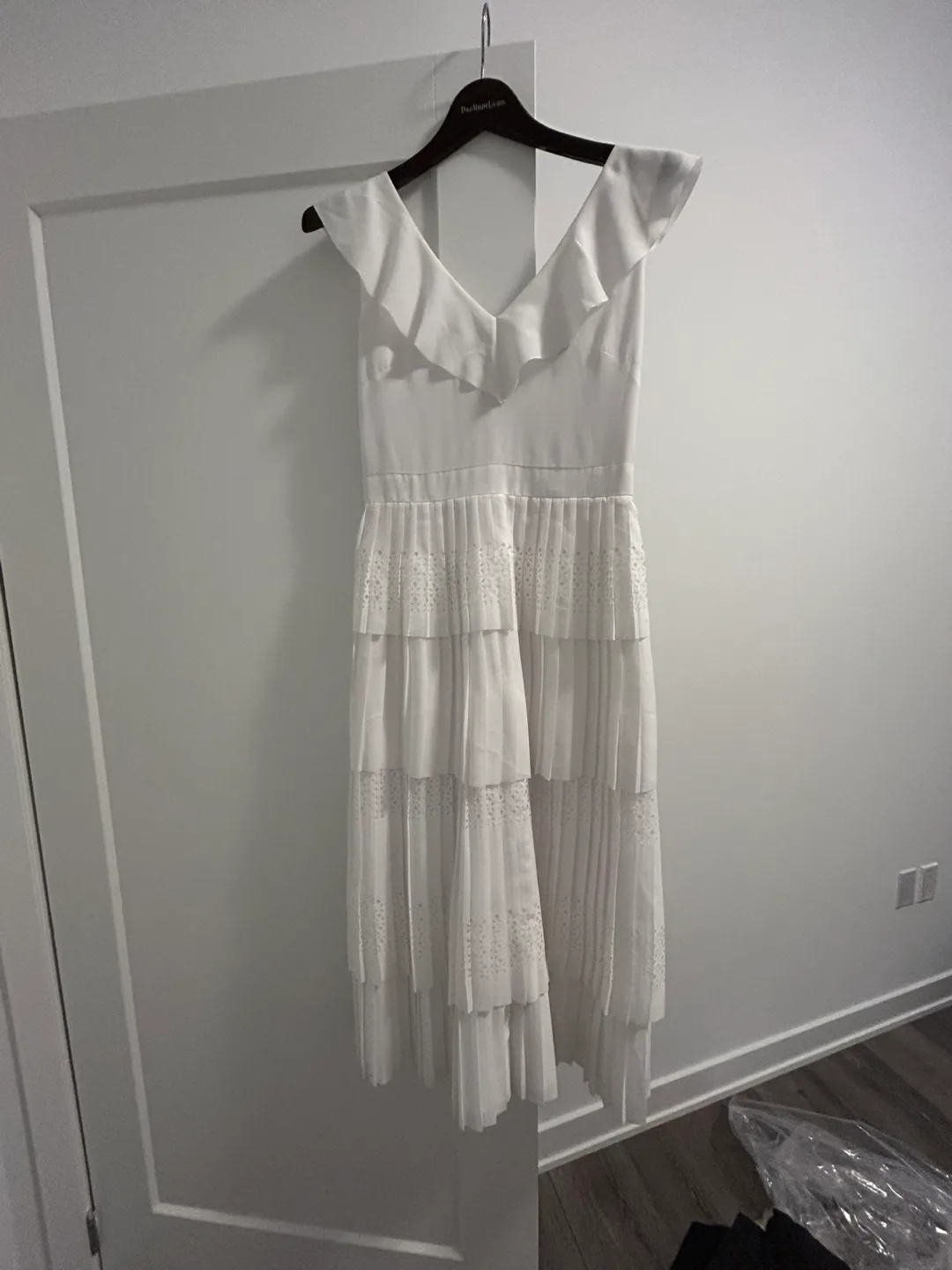 White Eyelet Pleated Midi Dress thumbnail